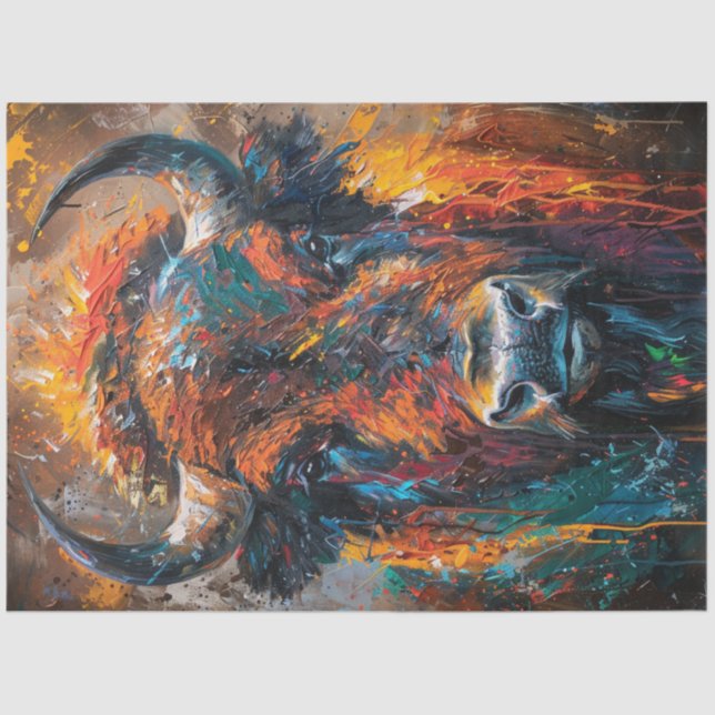 Decoupage Vibrant Bison Abstract Painting Tissue Paper (Front)