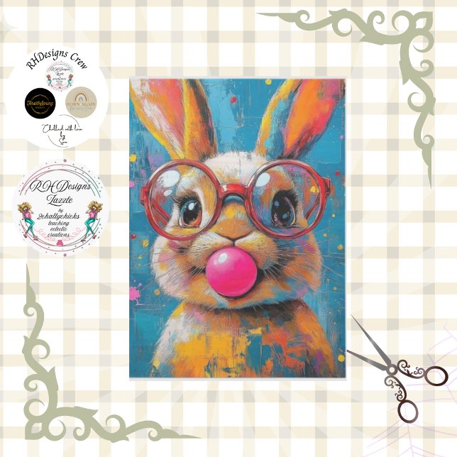 Decoupage Vibrant Coloured Bunny Blowing Bubbles Tissue Paper (Creator Uploaded)