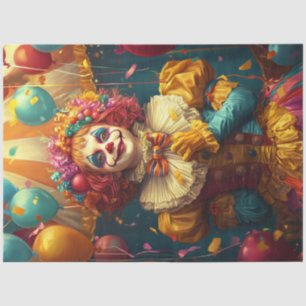 Decoupage Vibrant Coloured Clown Yellow, Blue Red Tissue Paper