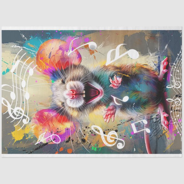 Decoupage Vibrant Coloured Singing Mouse  Tissue Paper (Front)
