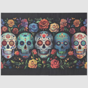 Decoupage Vibrant Day of Dead Skulls Folk Art Tissue Paper