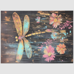 Decoupage Vibrant Dragonfly Blue Yellow Wings  Tissue Paper