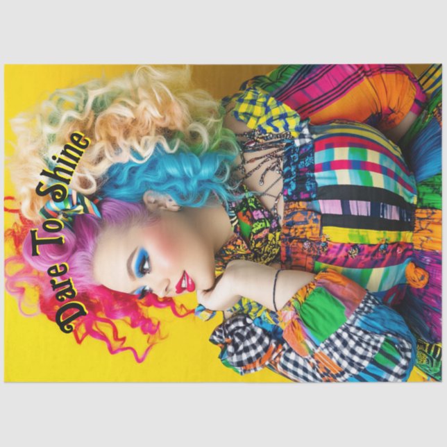 Decoupage Vibrant Fashionalbe Woman Rainbow Colour Tissue Paper (Front)