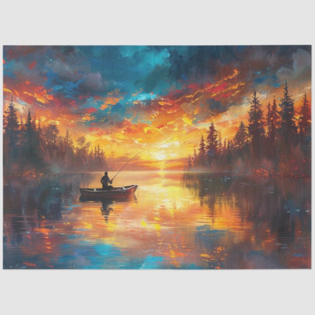 Decoupage Vibrant Fishing Scene Lake View  Tissue Paper (Front)
