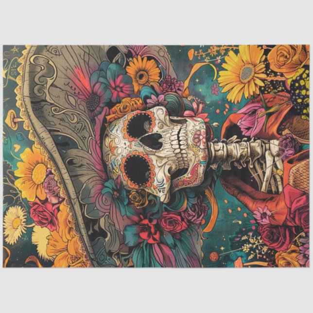 Decoupage Vibrant Lady Day of Dead  Tissue Paper (Front)