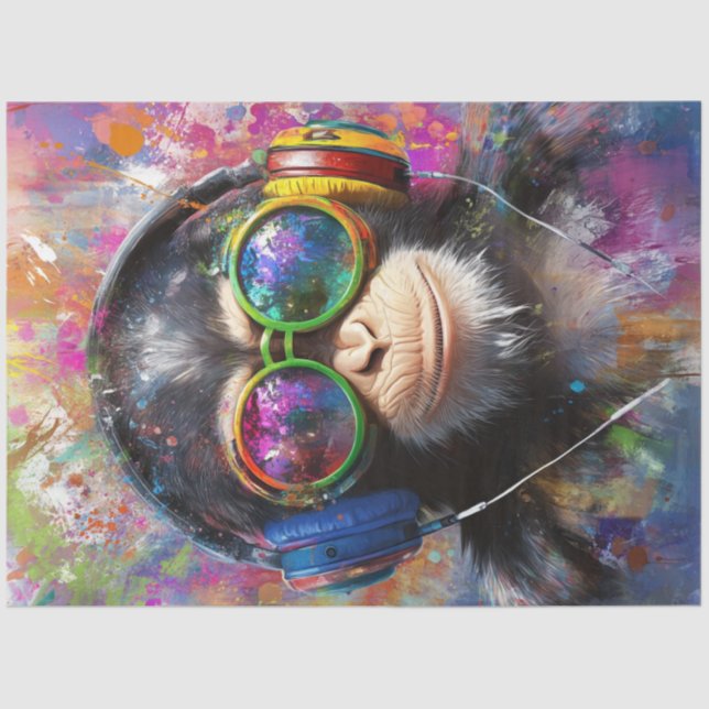 Decoupage Vibrant Monkey Abstract Art Headphones  Tissue Paper (Front)