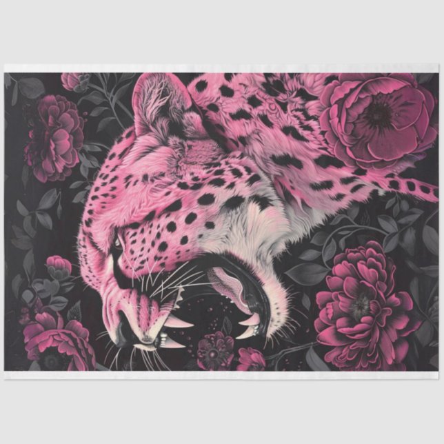 Decoupage Vibrant Pink Black Coloured Cheetah  Tissue Paper (Front)