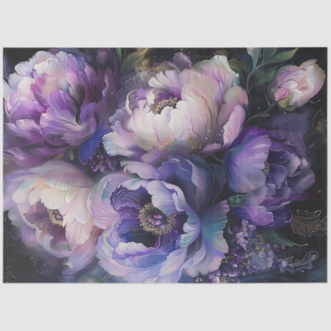 Decoupage Vibrant Pink Purple Peony Flowers Tissue Paper (Front)