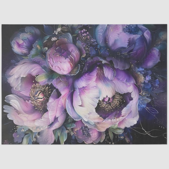 Decoupage Vibrant Purple Pink Peonies Digital  Tissue Paper (Front)