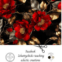 Decoupage Vibrant Red Flowers Gold Silver Trim
