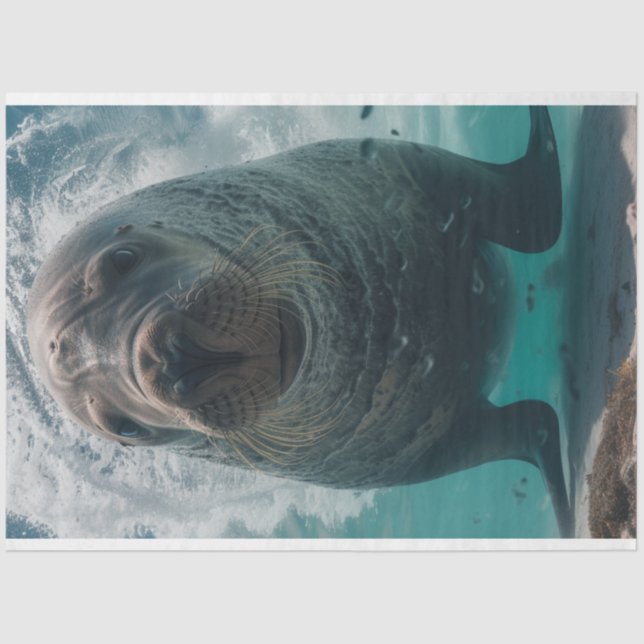 Decoupage Vibrant Teal Ocean Water with Manatee  Tissue Paper (Front)