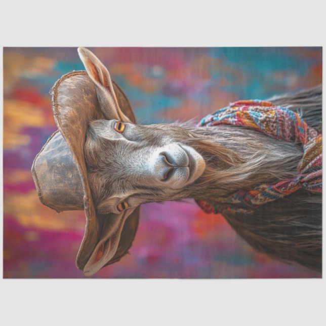 Decoupage Vibrantly Coloured Cowboy Goat Tissue Paper (Front)