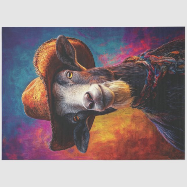 Decoupage Vibrantly Coloured Goat Western Hat Tissue Paper (Front)
