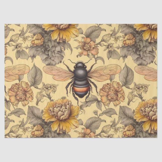 Decoupage, Victorian Bee, Elegant Bee & Flowers Tissue Paper (Front)