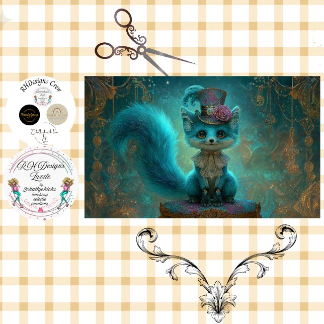 Decoupage Victorian Blue Teal Fantasy Fox  Tissue Paper (Creator Uploaded)