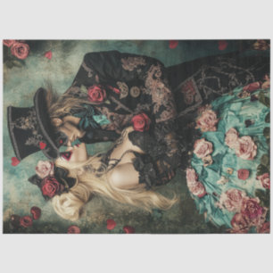 Decoupage Victorian Couple Red & Black Valentine  Tissue Paper