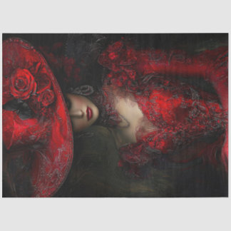 Decoupage Victorian Elaborate Red Dress Wide Hat  Tissue Paper