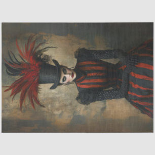 Decoupage Victorian Lady Black Red Stripes & Hat Tissue Paper