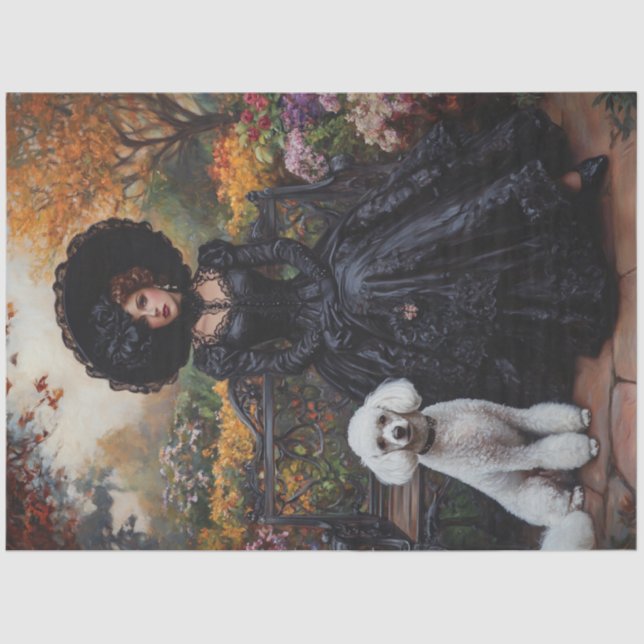 Decoupage Victorian Lady in Black Gown and Poodle Tissue Paper (Front)