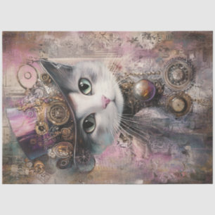 Decoupage Victorian Steampunk Pink Cat Tissue Paper