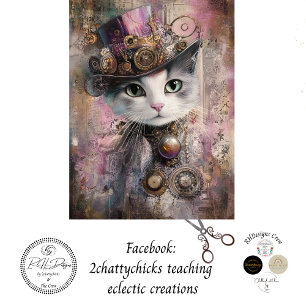 Decoupage Victorian Steampunk Pink Cat Tissue Paper