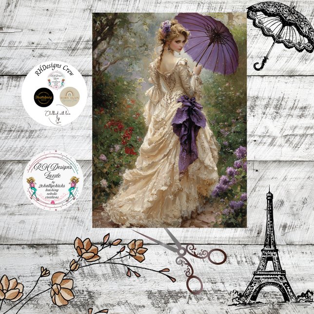 Decoupage Victorian Woman Romantic Scene Parasol Tissue Paper (Creator Uploaded)