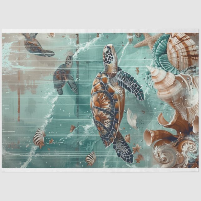 Decoupage Vintage Art of Sea Turtle  Tissue Paper (Front)