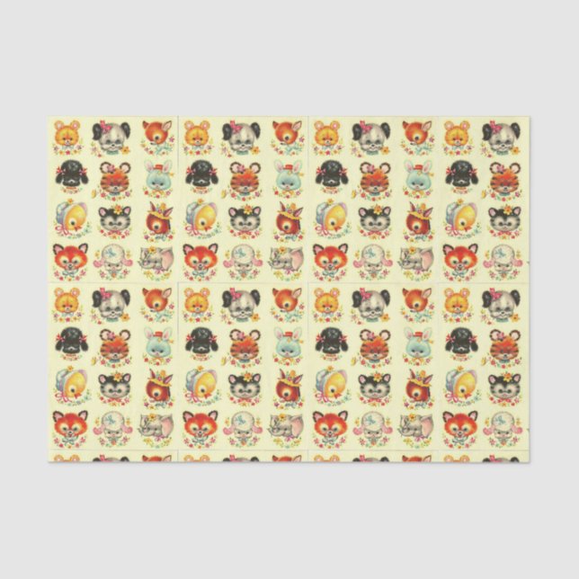 Decoupage Vintage baby animals Tissue Paper (Front)