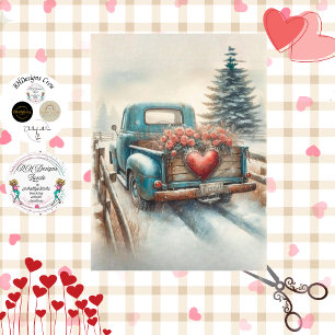 Decoupage Vintage Blue Valentine Truck Love Sign Tissue Paper
