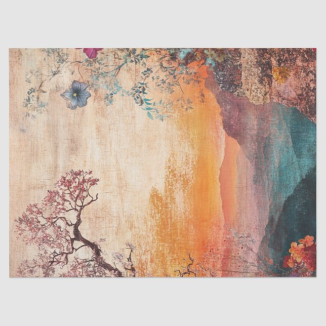 Decoupage Vintage BoHo Sunset Lake Tissue Paper (Front)