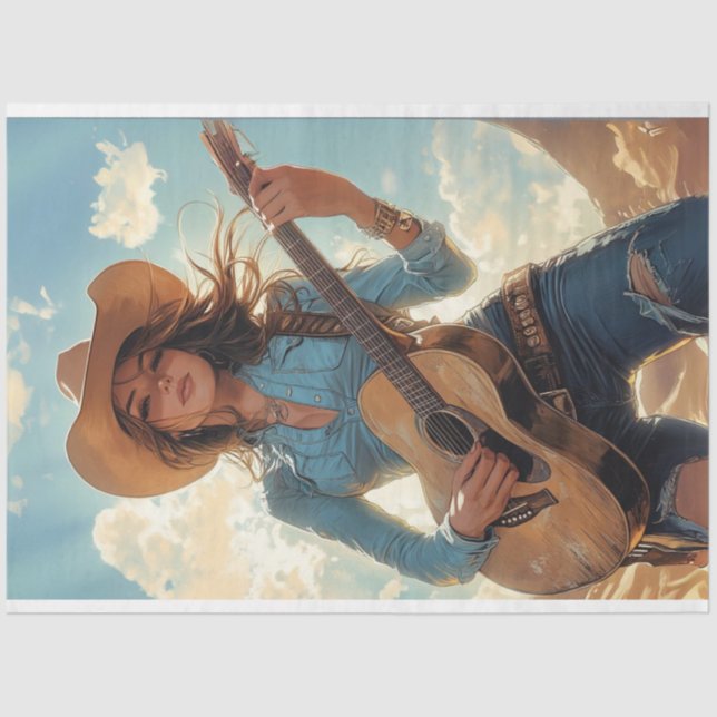 Decoupage Vintage Character Guitarist Debbie  Tissue Paper (Front)