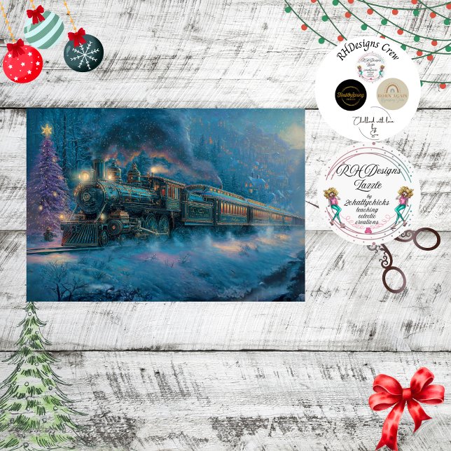 Decoupage Vintage Christmas Steam Engine Train  Tissue Paper (Creator Uploaded)