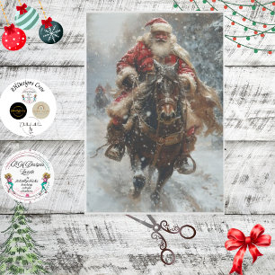 Decoupage Vintage Classic Santa on Horse Snowing Tissue Paper