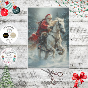 Decoupage Vintage Classic Santa Riding White Horse Tissue Paper