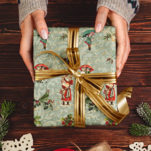 Decoupage Vintage Damask Green Ephemera Wrapping Paper (Creator Uploaded)
