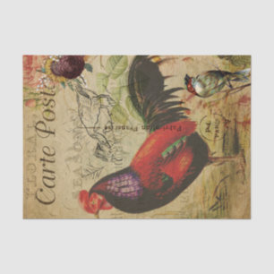  Decoupage Vintage Ephemera Rooster Farm postcard Tissue Paper