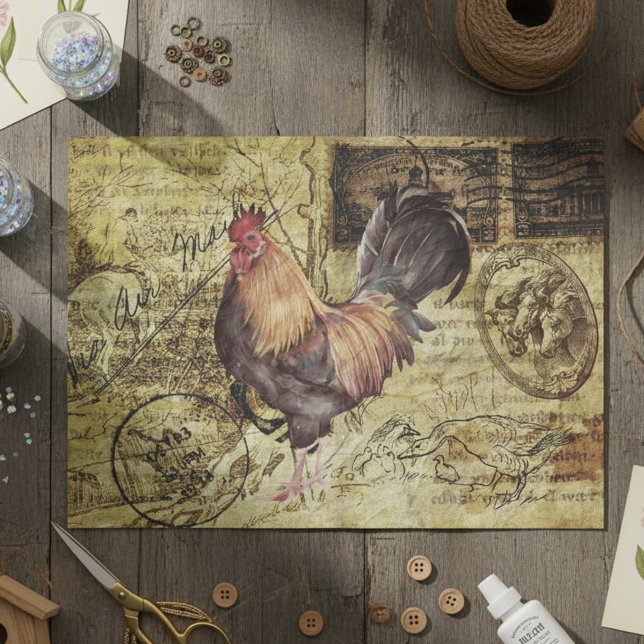  Decoupage Vintage Ephemera Rooster Farm  Tissue Paper (Creator Uploaded)