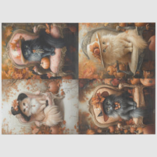 Decoupage Vintage Fall Setting with Fluffy Cat  Tissue Paper