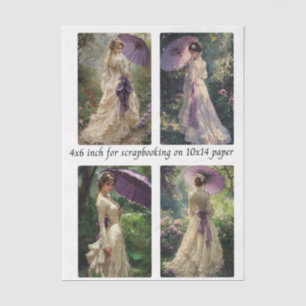 Decoupage Vintage Garden Lady 4x6" Mould Frames Tissue Paper