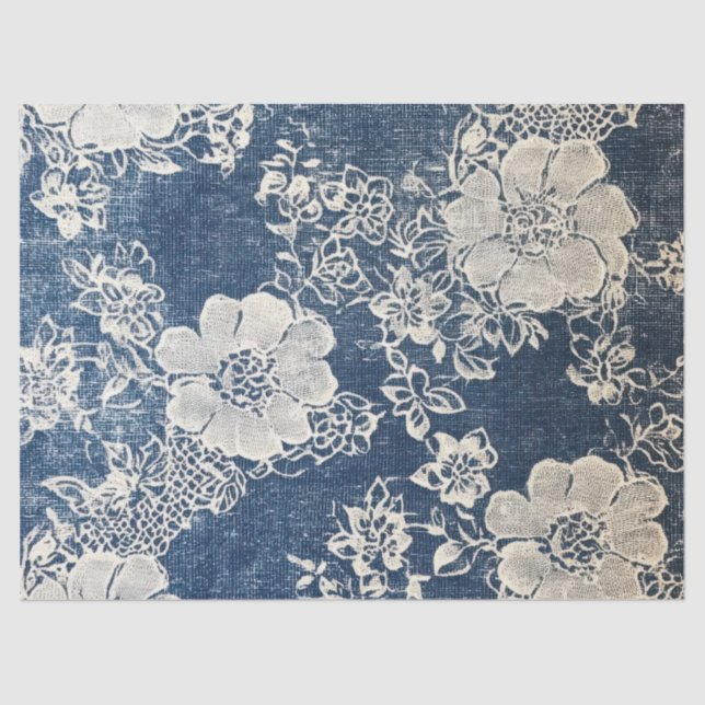 Decoupage Vintage Lace and Denim Texture Tissue Paper (Front)