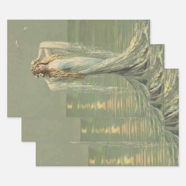 Decoupage Vintage Mermaid Sea Nymph Wrapping Paper Sheet (Set)