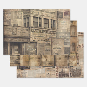 Decoupage Vintage Newspaper old fonts faded colour Wrapping Paper Sheet