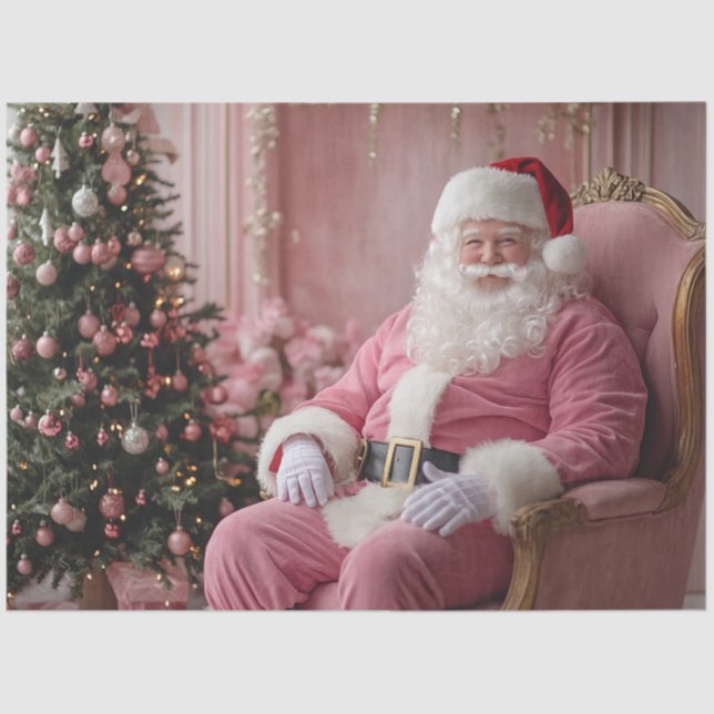 Decoupage Vintage Pink White Santa Theme Tissue Paper (Front)