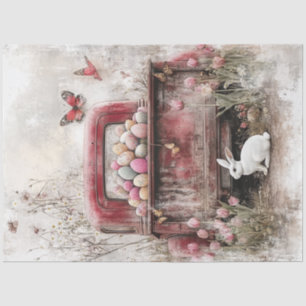 Decoupage Vintage Red Truck Easter Bunny & Eggs Tissue Paper