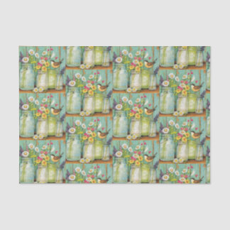 Decoupage Vintage Retro Jars Floral Design Tissue Paper