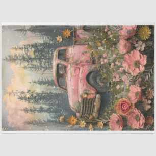 Decoupage Vintage Rustic Pink Truck Tissue Paper