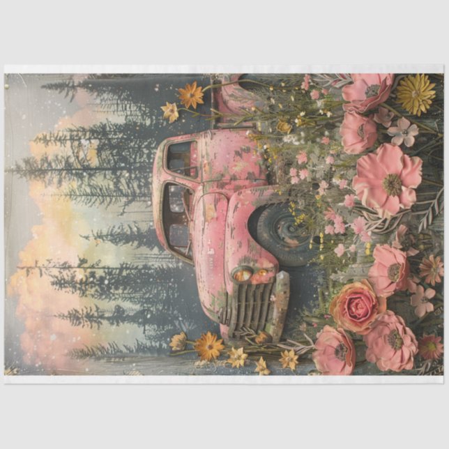 Decoupage Vintage Rustic Pink Truck  Tissue Paper (Front)