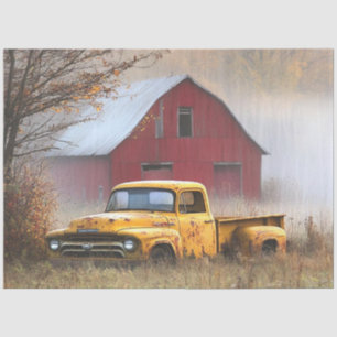 Decoupage Vintage Rusty Truck Field Red Barn  Tissue Paper