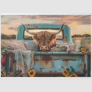 Decoupage Vintage Rusty Truck Highland Cow  Tissue Paper