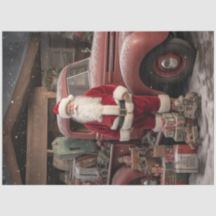 Decoupage Vintage Santa Claus Red Truck Gifts Tissue Paper